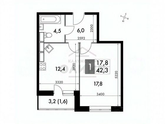 Продажа 1-комнатной квартиры 42 м², 14/14 этаж