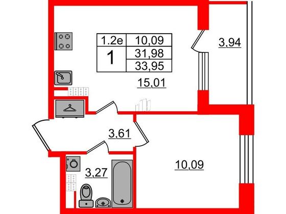 Продажа 1-комнатной квартиры 32 м², 5/5 этаж