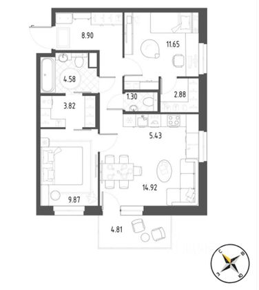 Продажа 2-комнатной квартиры 64,9 м², 10/22 этаж