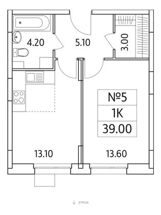 Продажа 1-комнатной квартиры 39 м², 2/25 этаж