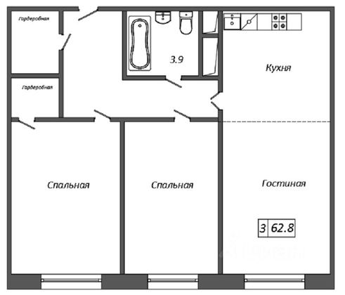 Продажа 3-комнатной квартиры 62,8 м², 25/25 этаж