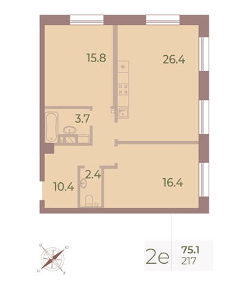 Продажа 2-комнатной квартиры 75,1 м², 5/9 этаж