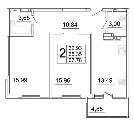 67,9 м², 2-комн. квартира, 8/27 этаж