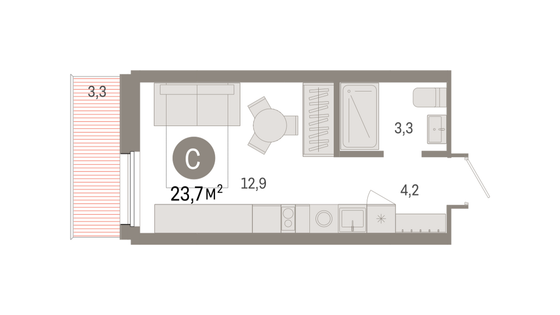 23,7 м², студия, 7/8 этаж