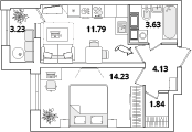 37,2 м², 1-комн. квартира, 17/22 этаж