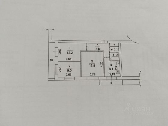 Продажа 3-комнатной квартиры 57,5 м², 6/9 этаж