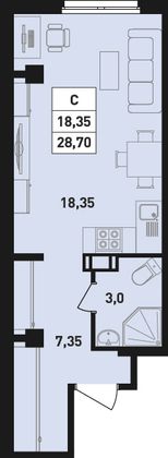 Продажа квартиры-студии 28,7 м², 4/18 этаж