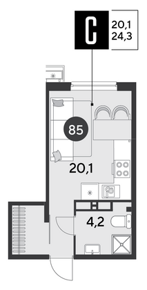 Продажа квартиры-студии 24,3 м², 10/16 этаж