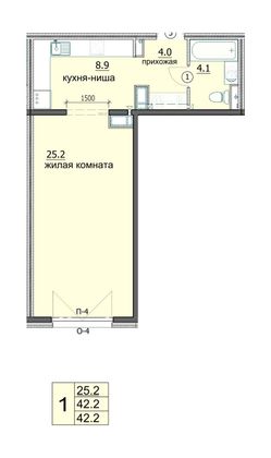 42,2 м², 1-комн. квартира, 12/18 этаж