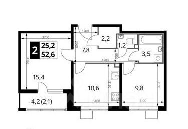 Продажа 2-комнатной квартиры 50 м², 2/24 этаж