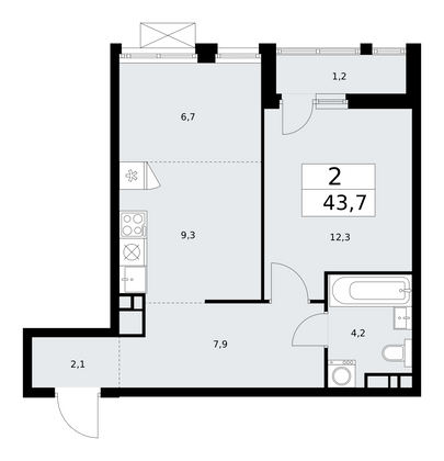 43,7 м², 2-комн. квартира, 14/18 этаж