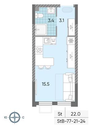 Продажа квартиры-студии 22 м², 24/24 этаж