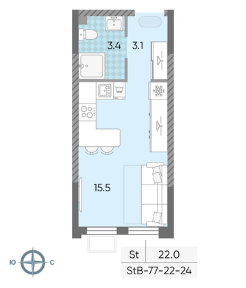 Продажа квартиры-студии 22 м², 22/24 этаж