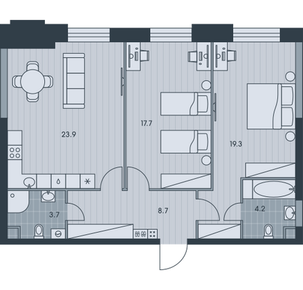 77,5 м², 3-комн. квартира, 8/34 этаж