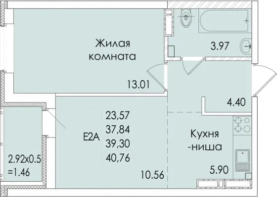 Продажа 2-комнатной квартиры 39,3 м², 5/20 этаж
