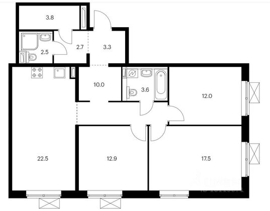 Продажа 4-комнатной квартиры 90,8 м², 13/26 этаж