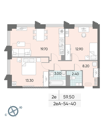 Продажа 2-комнатной квартиры 59,5 м², 40/58 этаж
