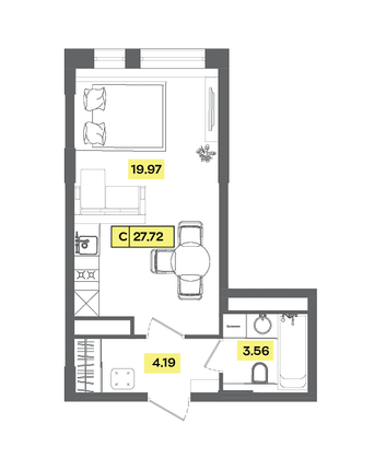 Продажа квартиры-студии 27,7 м², 4 этаж