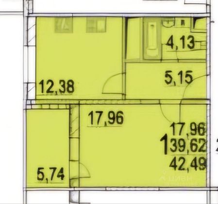 Продажа 1-комнатной квартиры 42,5 м², 13/22 этаж