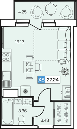 27,3 м², студия, 8/8 этаж