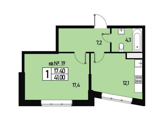 Продажа 1-комнатной квартиры 41 м², 3/3 этаж