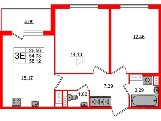 Продажа 2-комнатной квартиры 58,1 м², 4/5 этаж