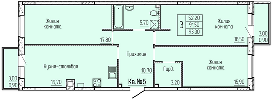 Продажа 3-комнатной квартиры 93,6 м², 3/4 этаж
