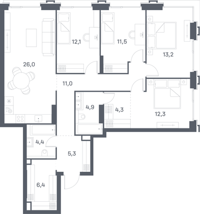 111,4 м², 4-комн. квартира, 3/29 этаж