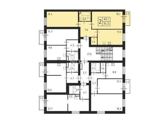 Продажа 2-комнатной квартиры 60,1 м², 2/4 этаж