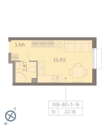 Продажа квартиры-студии 22,2 м², 11/23 этаж