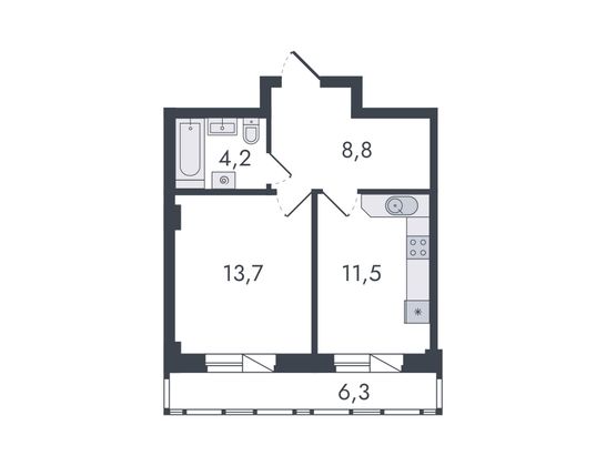 Продажа 1-комнатной квартиры 44,5 м², 6/16 этаж