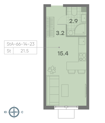Продажа квартиры-студии 21,5 м², 18/23 этаж