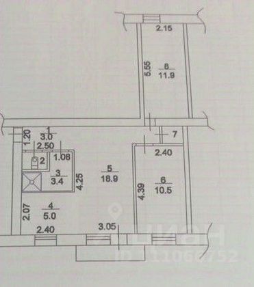 Продажа 3-комнатной квартиры 54,6 м², 5/5 этаж