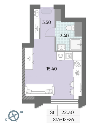 Продажа квартиры-студии 22,3 м², 26/58 этаж