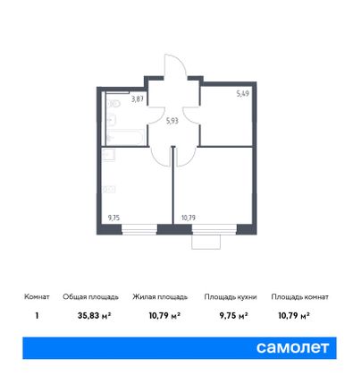 35,8 м², 1-комн. квартира, 13/16 этаж