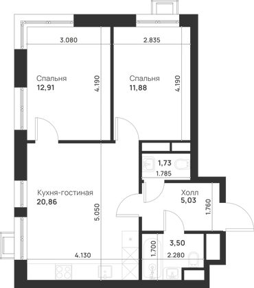 Продажа 2-комнатной квартиры 55,9 м², 24/29 этаж