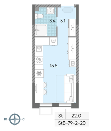 Продажа квартиры-студии 22 м², 19/24 этаж