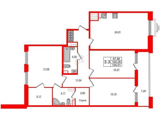 Продажа 3-комнатной квартиры 100,4 м², 6/12 этаж