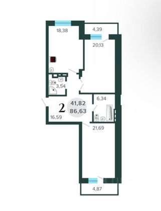 Продажа 2-комнатной квартиры 87,1 м², 8/9 этаж