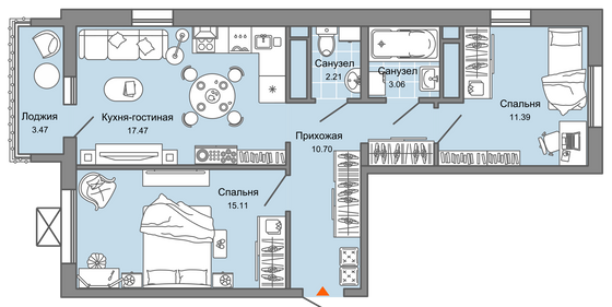 62 м², 3-комн. квартира, 9/9 этаж