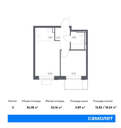 36,4 м², 1-комн. квартира, 2/12 этаж