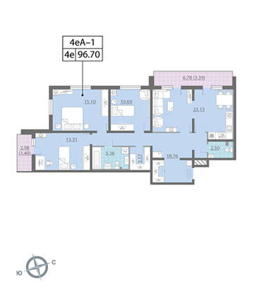 Продажа 3-комнатной квартиры 96,9 м², 2/25 этаж