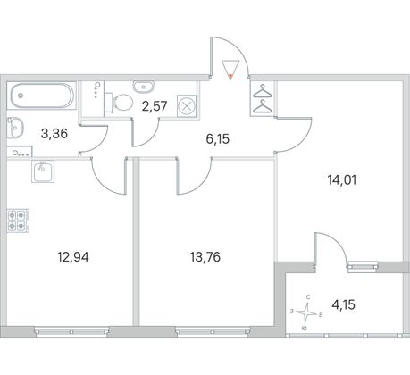 Продажа 2-комнатной квартиры 54,9 м², 1/4 этаж