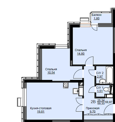 Продажа 2-комнатной квартиры 59,9 м², 6/17 этаж