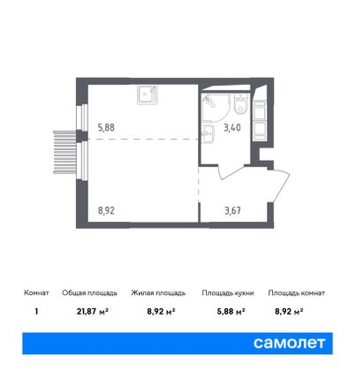 Продажа 1-комнатной квартиры 21,9 м², 3/14 этаж