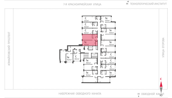 42,5 м², 1-комн. квартира, 7/11 этаж