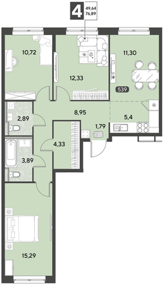 Продажа 4-комнатной квартиры 76,9 м², 21/21 этаж