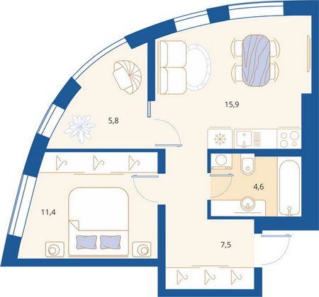 Продажа 1-комнатной квартиры 45,4 м², 3/18 этаж