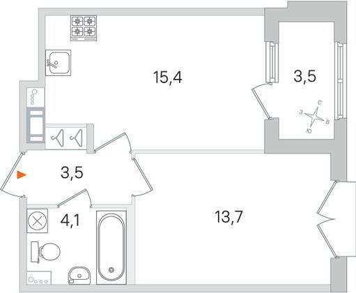 Продажа 1-комнатной квартиры 38,5 м², 2/4 этаж