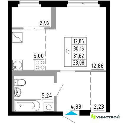 31,6 м², 1-комн. квартира, 10/27 этаж